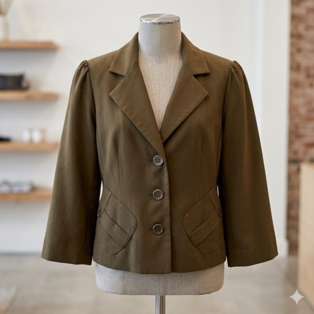 BOB MACKIE STUDIO Vintage Olive Green Blazer, Size US 8.